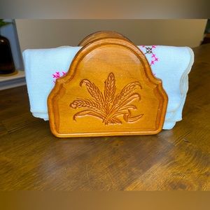 Vintage Napkin Holder, Wood Carved, Cottagecore